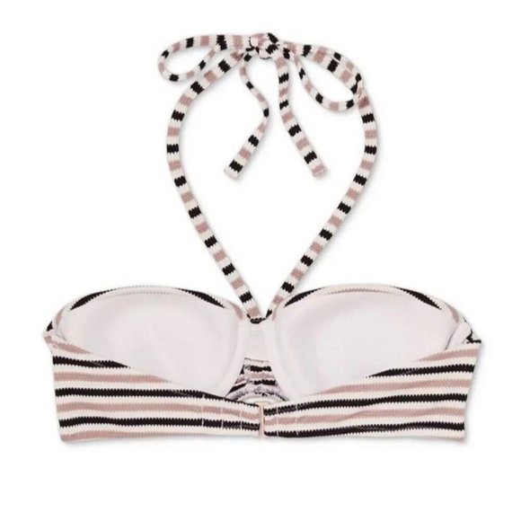 Shade & Shore Halter Striped Pique Light Lift String Bikini Top 32B 34B 36C 36DD - Picture 4 of 11